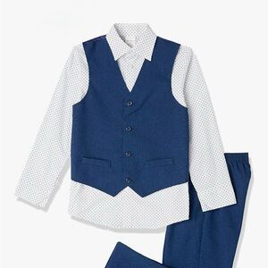 Boys', Sz 6, 3 Piece Blue Jean Suit, Vest, Spread Collar Polka Dot Shirt & Pants